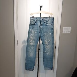 GAP Blue Slim Selvedge Jeans with Distressed Details